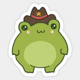 Kawaii Cowboy Frog - Cottagecore Aesthetic Toad with Sheriff Badge - Chubby Wild West Froge Sticker